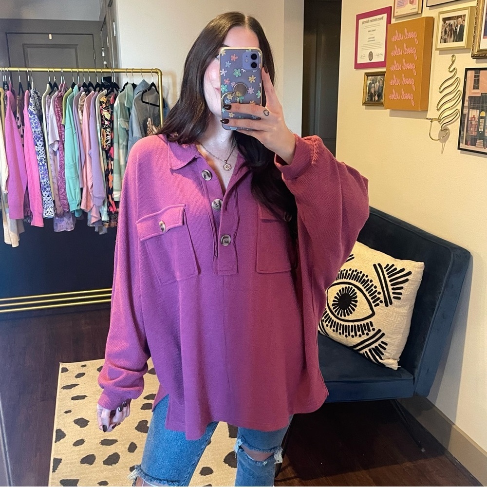 Jade by Jane Oversized Collared Henley Top